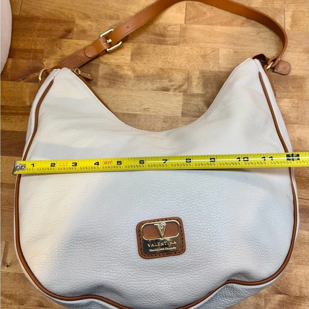 Valentina Italian Leather Hobo Bag Cream & Tan Shoulder Purse